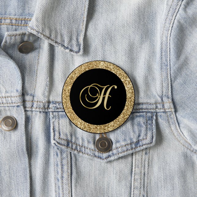 Monogram H, elegant golden script 3 Inch Round Button (In Situ)