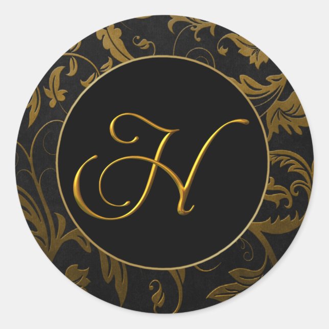 Monogram H Gold and Black Damask Wedding Seal (Front)