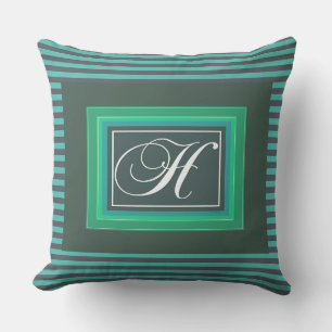 Monogram H Green White Script Outdoor Pillow
