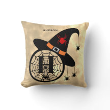 Monogram H Halloween Sky Witch Spiders Name