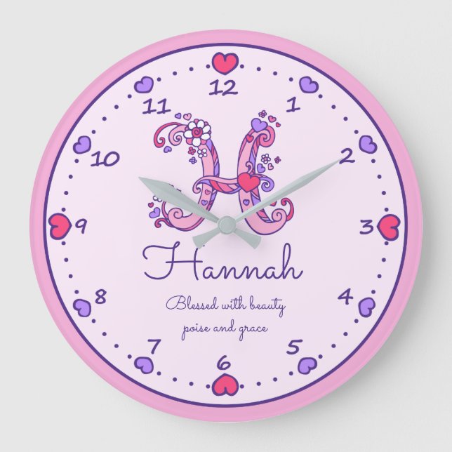 Monogram H Hannah hearts name meaning clock (Front)