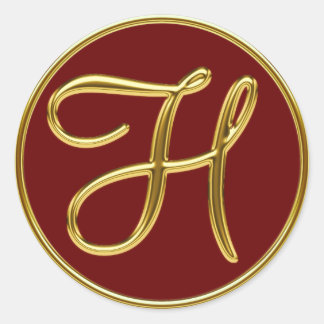 Monogram H in 3D gold Classic Round Sticker