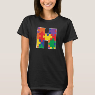 Monogram H in Multi Colour Puzzle Pieces T-Shirt