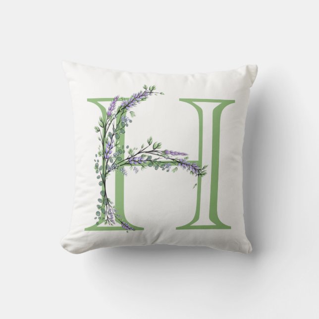 Monogram H Lavender Eucalyptus Throw Pillow (Front)