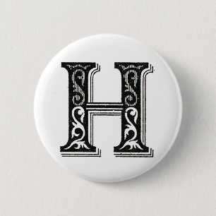 Monogram H, Letter H, Alphabet H, Initial H 2 Inch Round Button