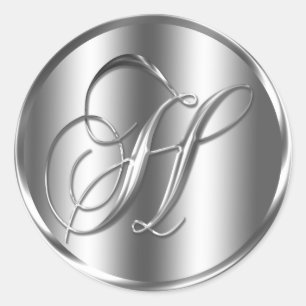 Monogram H Silver Colour Wedding Invitation Holida Classic Round Sticker