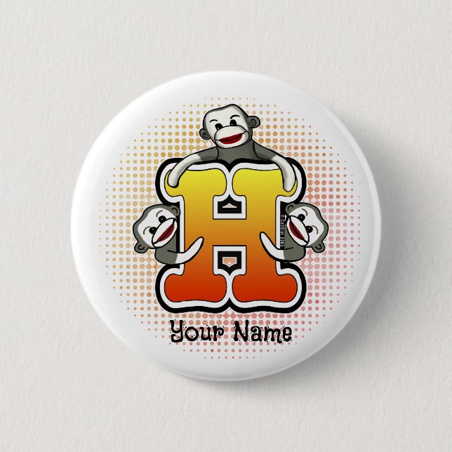 Monogram H Sock Monkey  2 Inch Round Button (Front)