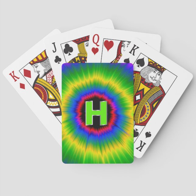Monogram H Tie Dye Multicolor Rainbow Playing Cards (Back)