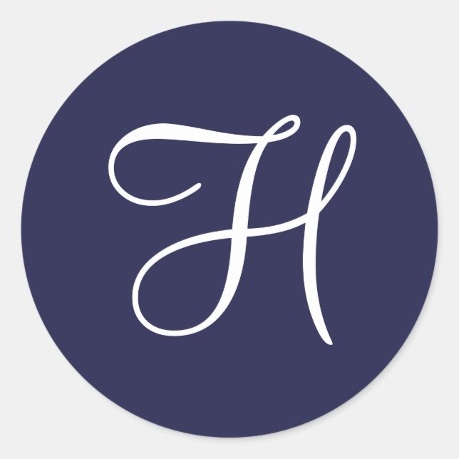 Monogram H, White on Navy Blue, Classic Round Stic Classic Round Sticker (Front)