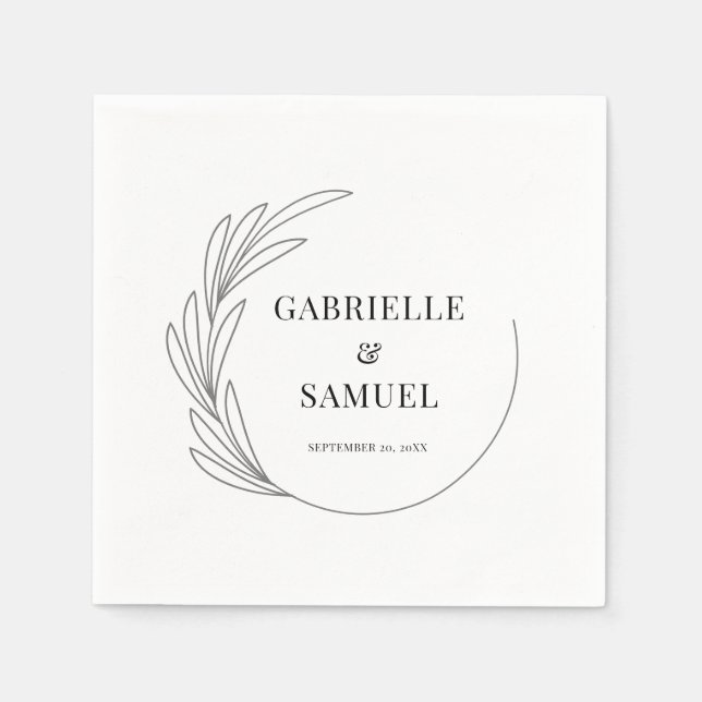 Monogram Half Wreath Minimal Wedding Bride & Groom Napkin (Front)