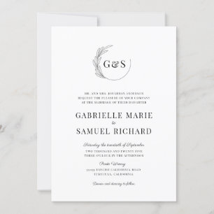 Monogram Half Wreath Minimal Wedding Invitation