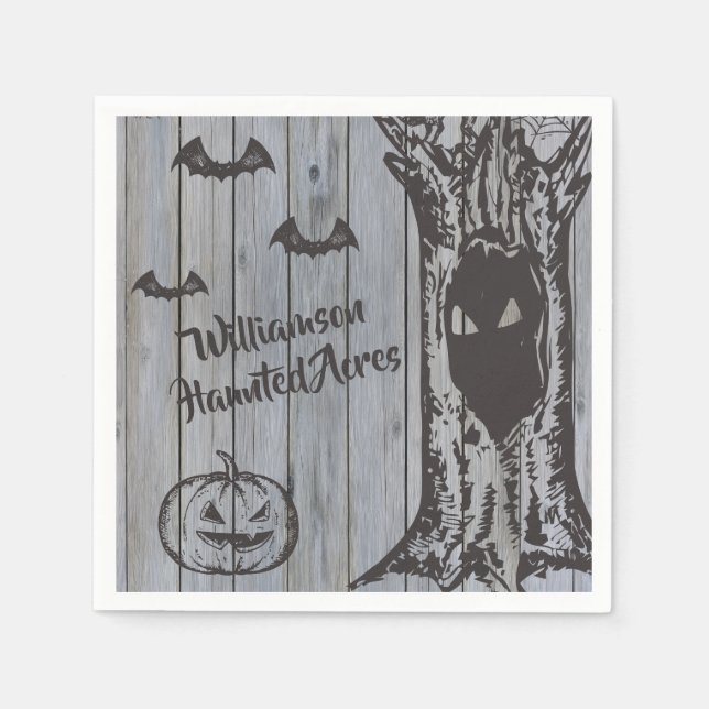 Monogram Halloween Costume Party Spooky Bat Rustic Napkin (Front)