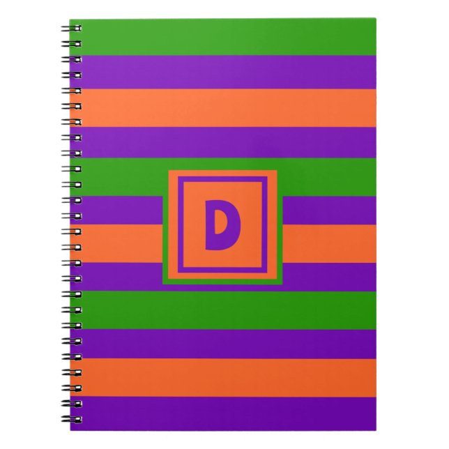 Monogram Halloween Purple Orange & Green  Notebook (Front)