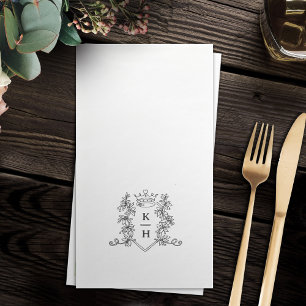 Monogram hand drawn crest black white wedding  napkin