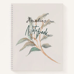 Monogram Hand painted plant Watercolor Stylish Notebook