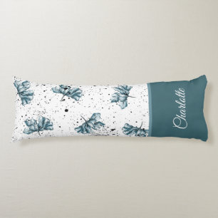 Monogram Hand painted steel blue Floral Body Pillow