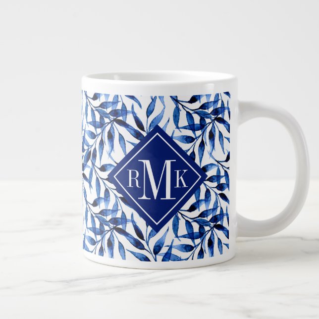 Monogram | Hand Painted Watercolor Ink Pattern Large Coffee Mug (Right)