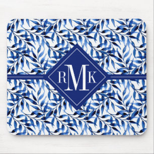 Monogram Hand Painted Watercolor Ink Pattern Mouse Pad