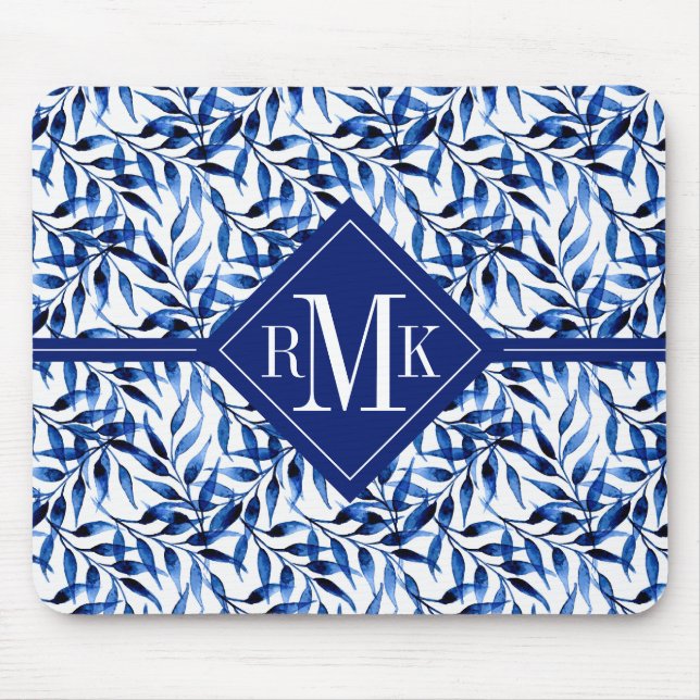 Monogram | Hand Painted Watercolor Ink Pattern Mouse Pad (Front)