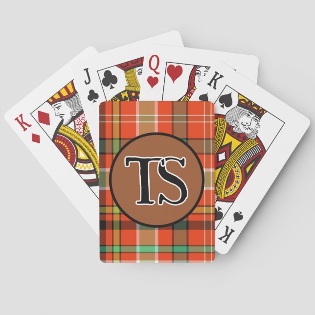 Monogram Handsome Classic Orange Plaid Personalize Playing Cards (Back)