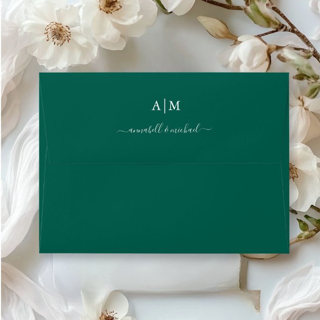 Monogram, Handwriting, Elegant, Forest-Green Envelope (Monogram, Handwriting, Elegant, Forest-Green Envelope)