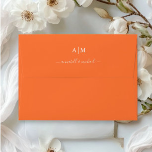 Monogram, Handwriting, Elegant, Orange Envelope