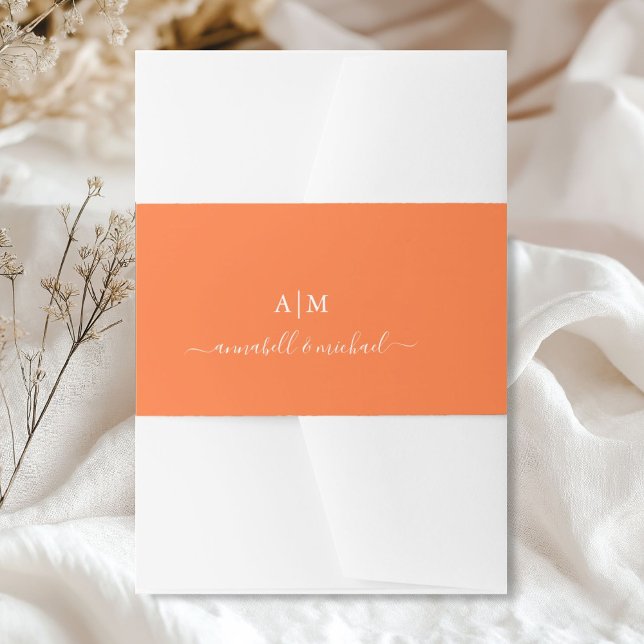Monogram, Handwriting, Elegant Orange Invitation Belly Band (Personalized, Monogram, Handwriting, Elegant  Orange Invitation Belly Band)