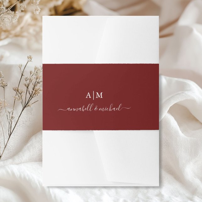 Monogram, Handwriting, Elegant Red Invitation Belly Band (Personalized, Monogram, Handwriting, Elegant Red Invitation Belly Band)