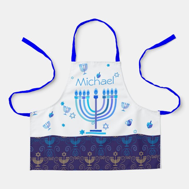 Monogram Hanukkah Festival Menorah Lights Apron (Front)
