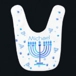 Monogram Hanukkah Menorah Lights Holiday symbol Bib<br><div class="desc">Hanukkah Menorah Lights Holiday label. Monogram and Hanukkah Logo Decoration with traditional symbols pattern. Baby & Kids > Nursing,  Feeding & Health > Bibs. Israel,  Jerusalem. Sofiartmedia Modern Design.
Judaica Modern Design with text template. Personalize them by adding name or wishes text. Two sides design.</div>