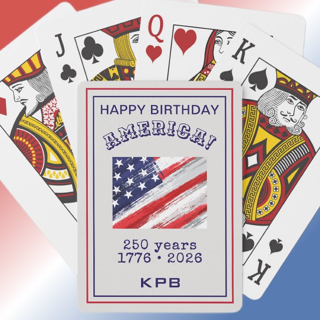 Monogram Happy Birthday America Rustic USA Flag Playing Cards (Creator Uploaded)