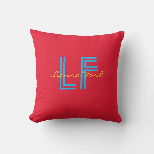monogram happy & colourful throw pillow (Front)