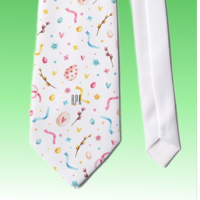 Monogram Happy Easter Colourful Pastels Pattern Tie (Creator Uploaded)
