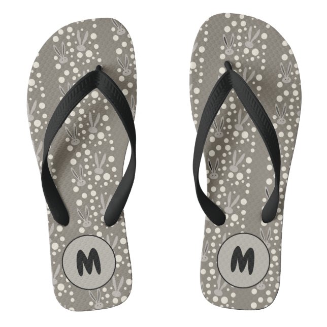 Monogram Happy Easter Holiday Bunny Spring Pattern Flip Flops (Footbed)