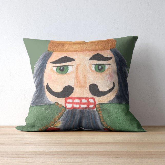 Monogram happy holidays Cute soldier nutcracker Throw Pillow (Creator Uploaded)