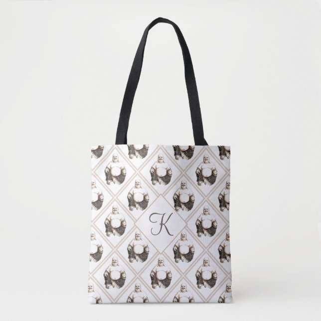 Monogram Happy Laughing Good Luck Buddha Pattern Tote Bag (Front)