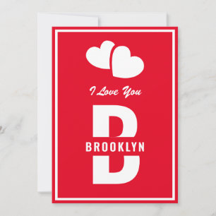 Monogram Happy Valentine's Day Red White Hipster Card