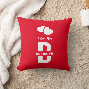 Monogram Happy Valentine's Day Red White Hipster Throw Pillow