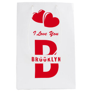 Monogram Happy Valentine's Day White Red Hipster Medium Gift Bag