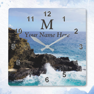 Monogram Hawaiian Ocean Clock Your Name, Photo