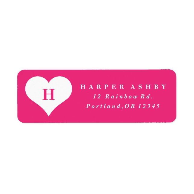 Monogram Heart Bright Pink Modern Return Address (Devant)