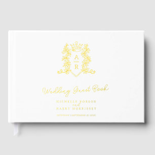 Monogram heart crest gold white wedding guest book