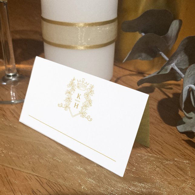 Monogram heart crest hand drawn white wedding place card (Creator Uploaded)