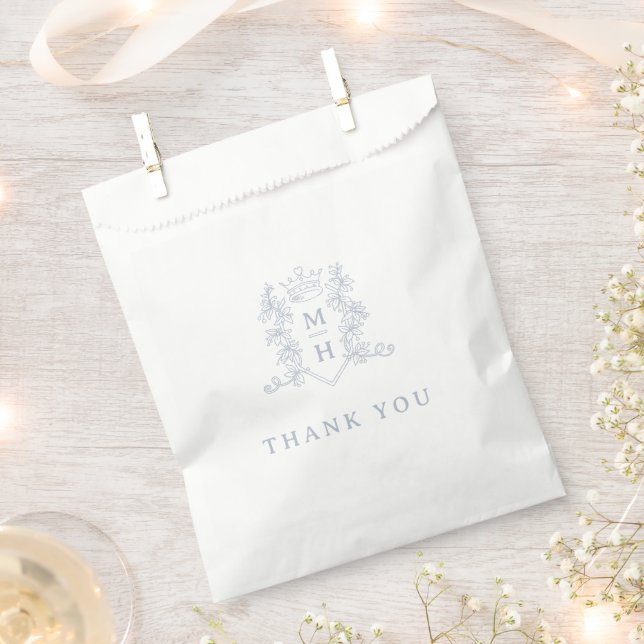 Monogram heart crown crest silver white wedding favour bag (Clipped)