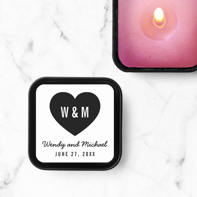 Monogram Heart Modern Save the Date Wedding Square Sticker (Creator Uploaded)