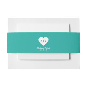 Monogram Heart Modern Wedding Custom Colour Invitation Belly Band