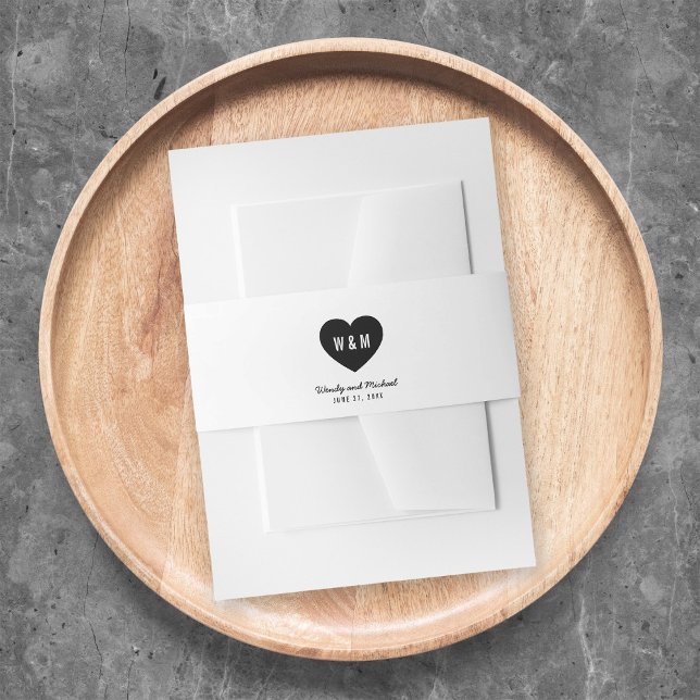 Monogram Heart Modern Wedding Invitation Belly Band (Creator Uploaded)