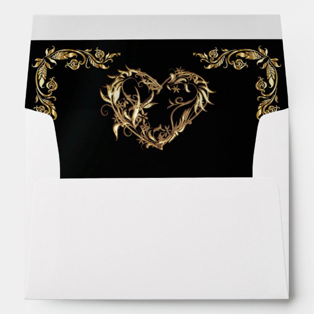 Monogram Heart on Black Wedding Envelope (Back (Bottom))