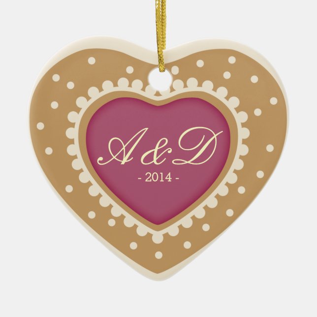 Monogram Heart Sugar Cookie Ceramic Ornament (Front)