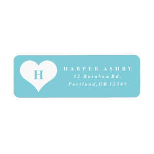 Monogram Heart Teal Blue Return Address